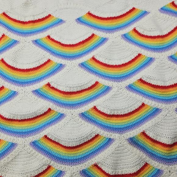 Handmade Crochet Afghan Blanket Pastel Rainbow Multicolor Retro Pride 44x69 - Picture 1 of 5